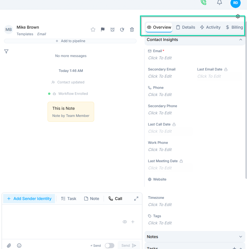 Right Panel — Contact Details and Insights